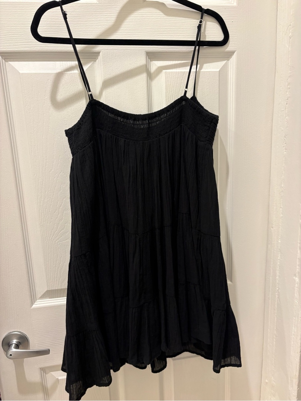 Zara NWT Black Cotton Tiered Mini Dress Size L Boho Adjustable Straps - Picture 4 of 9